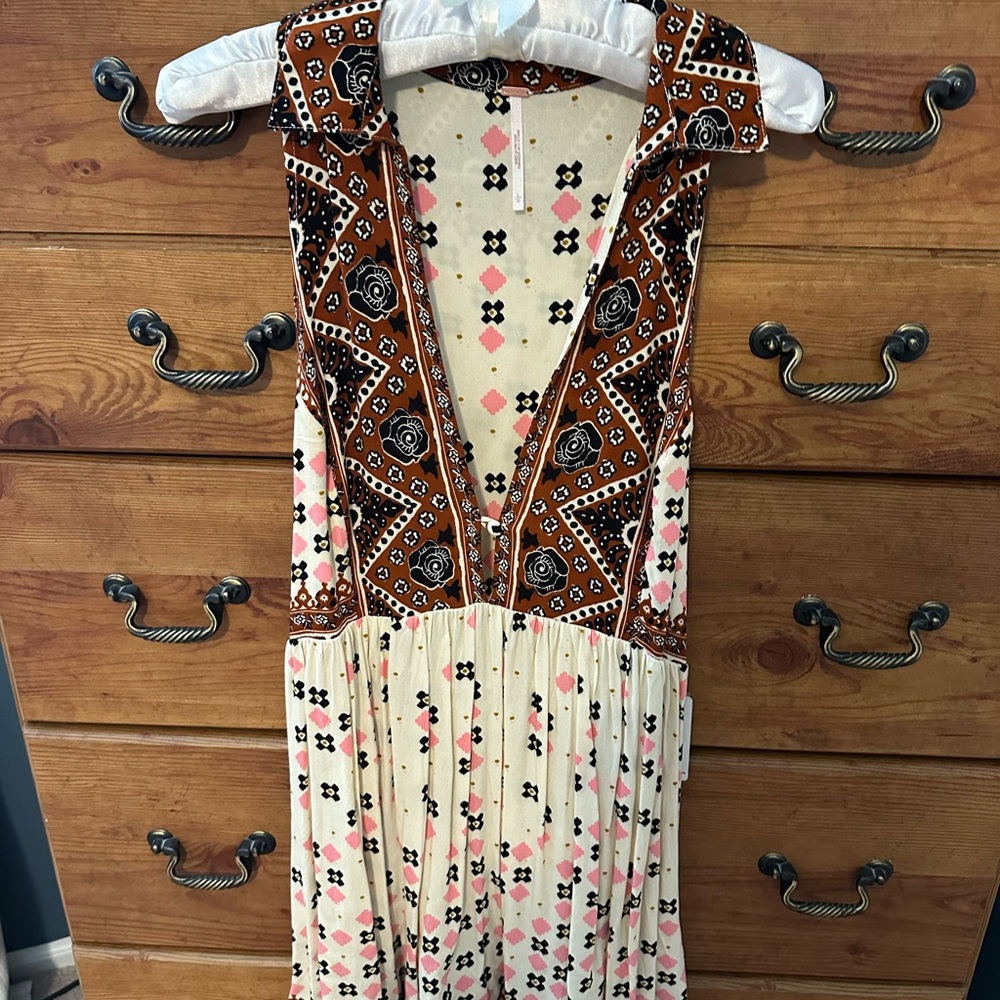Free People Cream Flowy Print Top